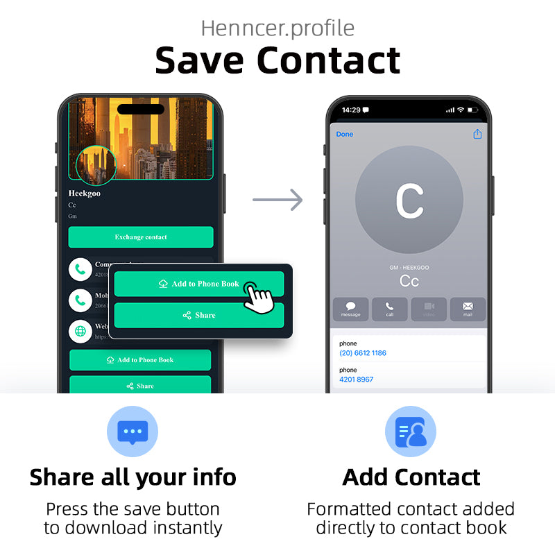 Henncer. Card - Digital Business Card - Tap to Share - iPhone &amp; Android